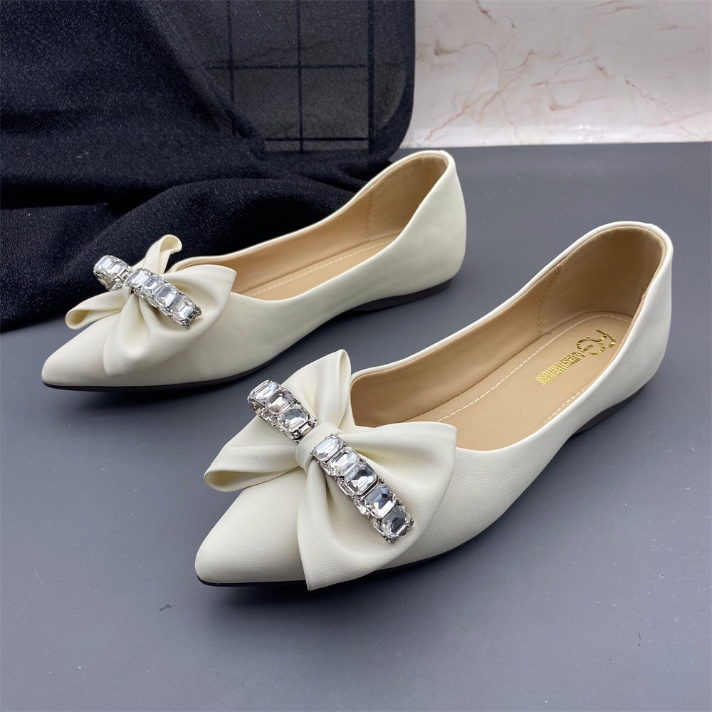 撤柜断码真皮尖头单鞋 新款蝴蝶结水钻平底防滑浅口轻便气质女鞋,女鞋,浅口单鞋,淘宝优惠券,粉丝福利购,淘宝优惠卷