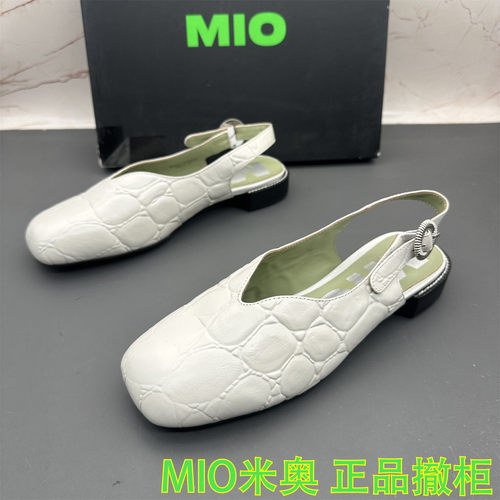 正品MIO米奥断码撤柜牛皮女鞋平跟防滑方头后空扣带浅口时装凉鞋