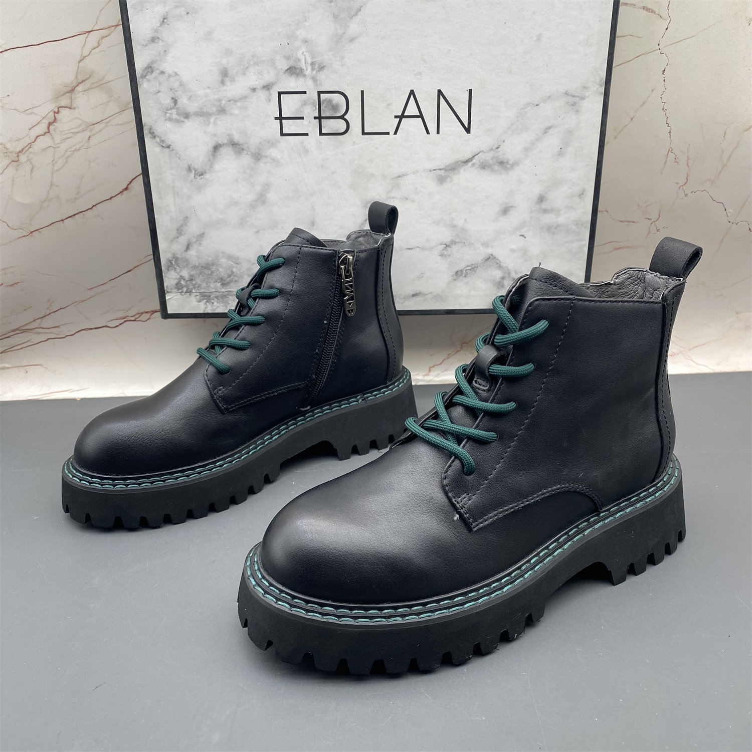 EBLAN/伊伴撤柜断码处理牛皮女鞋侧拉链系带圆头平底时尚防滑短靴,女鞋,时装靴,淘宝优惠券,粉丝福利购,淘宝优惠卷