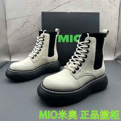 34码MIO米奥断码撤柜牛皮处理女鞋系带防滑平底圆头潮流时装短靴