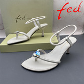 气质凉鞋 正品 羊皮女鞋 夹趾细跟高跟水钻时尚 fed 艾芙伊迪撤柜断码