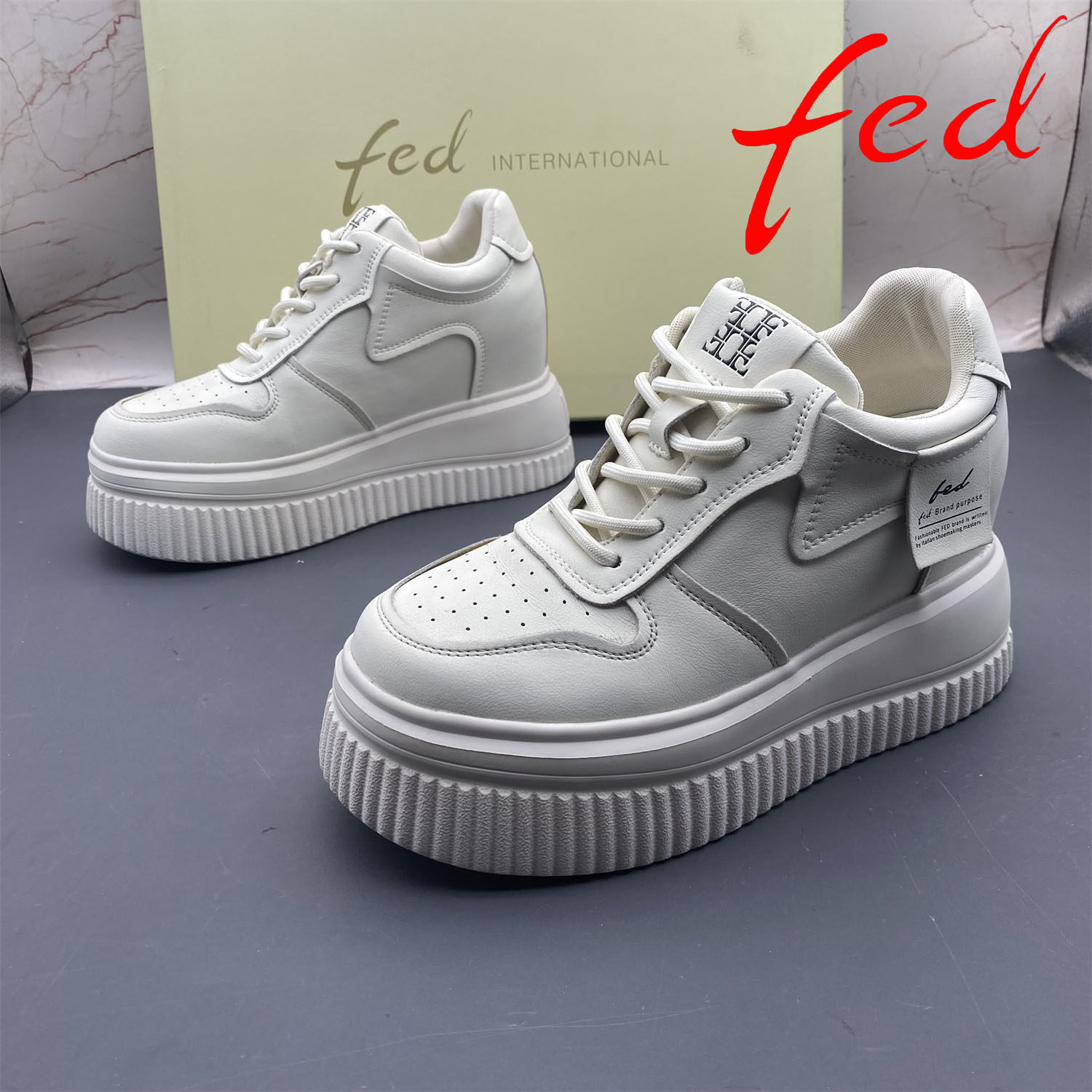 正品fed/艾芙伊迪撤柜断码牛皮女鞋系带日常圆头防滑内增高单鞋,女鞋,时尚休闲鞋,淘宝优惠券,粉丝福利购,淘宝优惠卷