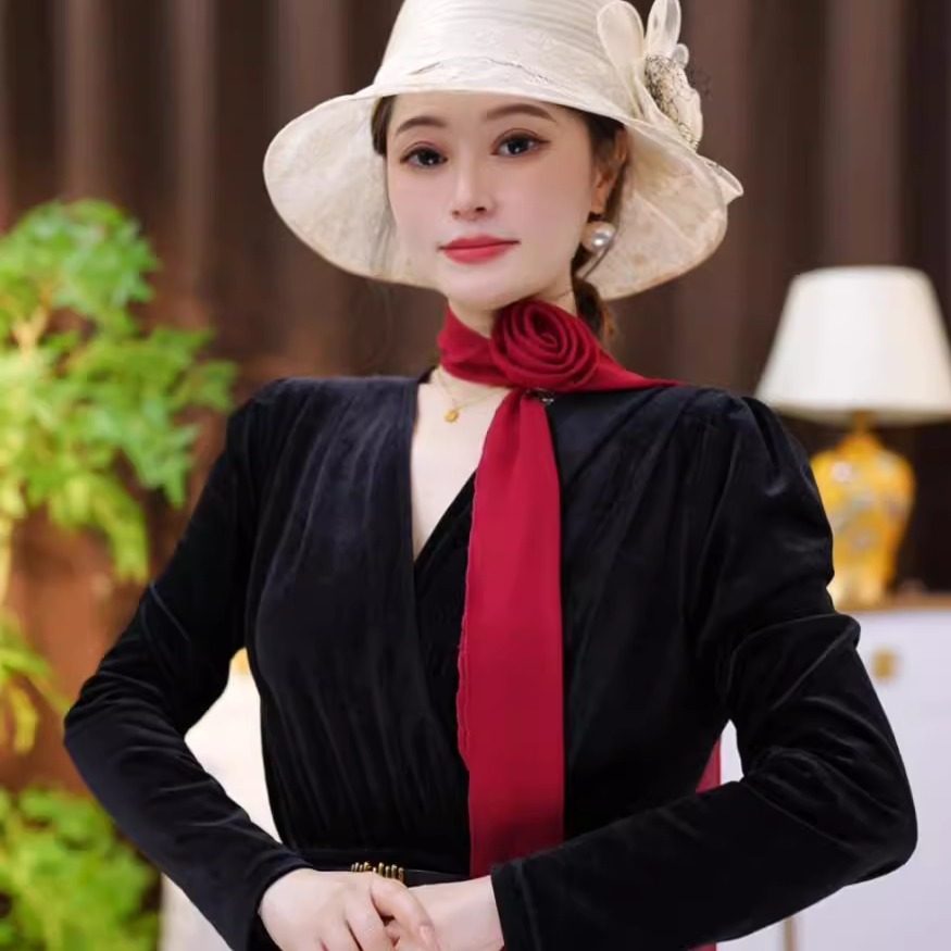 2025新款春夏玫瑰花高档百搭纯色时尚优雅旅游洋气女士精致丝巾