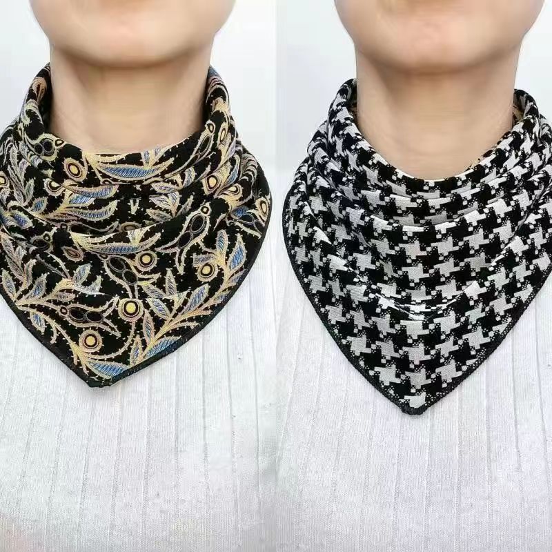 【澳绒棉双面双花三角巾】护颈保暖三角巾时尚百搭洋气双排三角巾