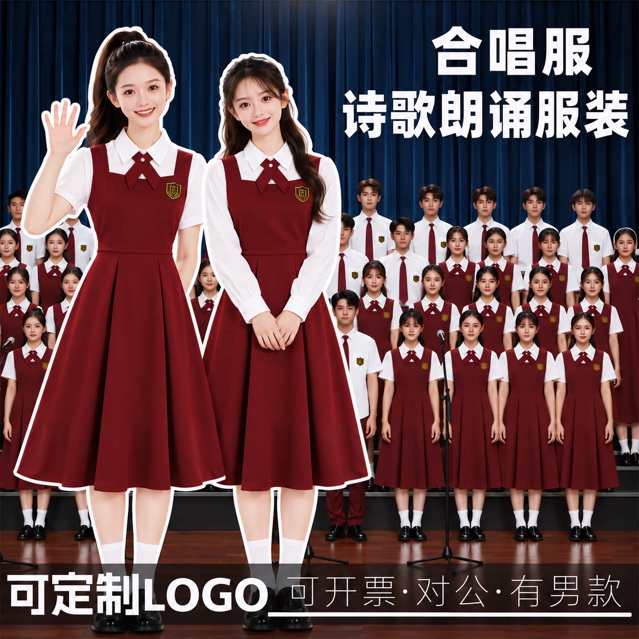 初中生诗歌朗诵舞台大合唱比赛团体表演服装高中爱国演讲演出服装