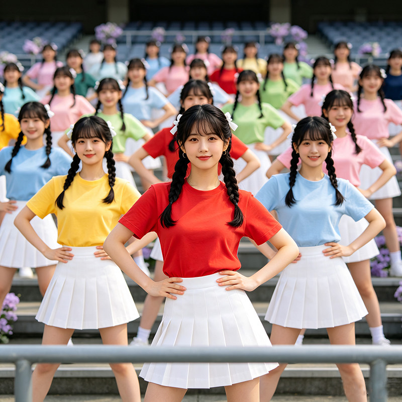 糖果色啦啦操运动会表演服团体拉拉队舞台表演套装毕业季合照班服