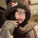 可爱小熊耳朵猫咪蝴蝶结毛绒帽女秋冬季 保暖护耳雷锋帽显脸小帽子