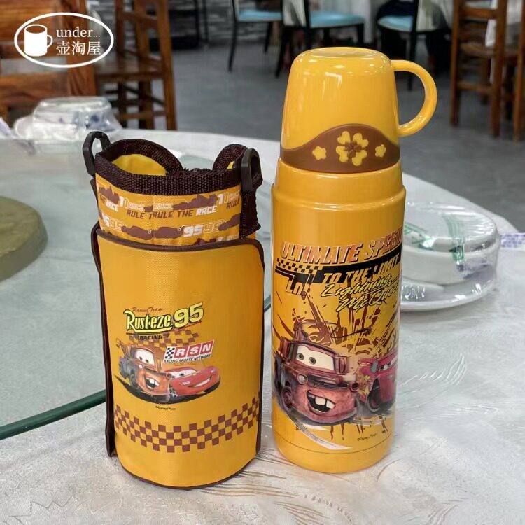 迪士尼DW-3501保温杯不锈钢背带水壶儿童水杯盖学生壶600ML送杯套