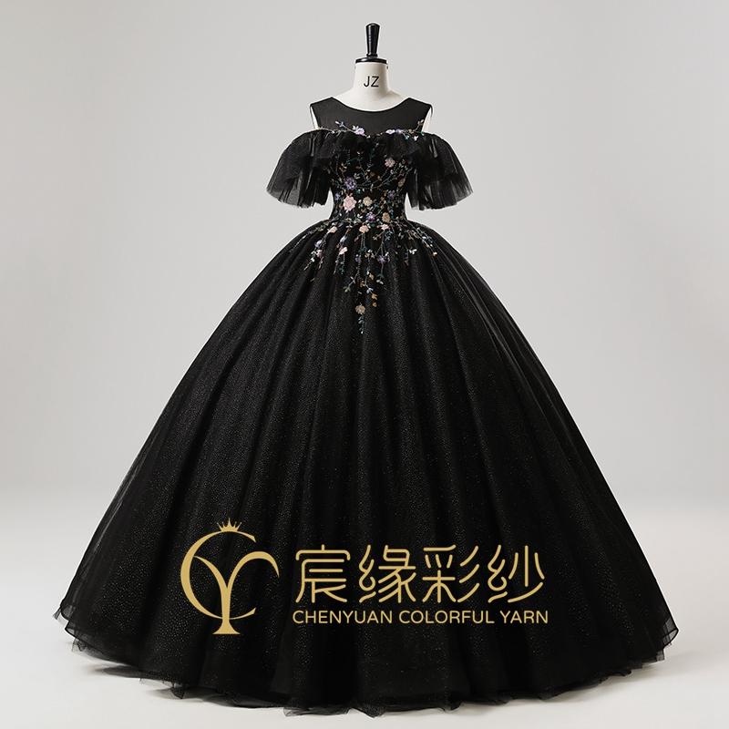 宸缘新款黑色演出艺考独唱美声主持成人礼走秀年会晚礼服