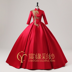 宸缘新款红色演出艺考婚礼民族声乐大合唱成人礼年会蓬蓬礼服