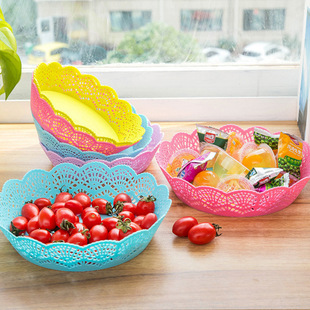 干果盘家用客厅欧式 镂空花边纹水果盘塑料茶几零食糖果瓜子盘果盆