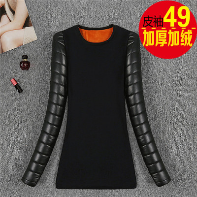 加厚皮袖内搭圆领保暖羽绒马甲