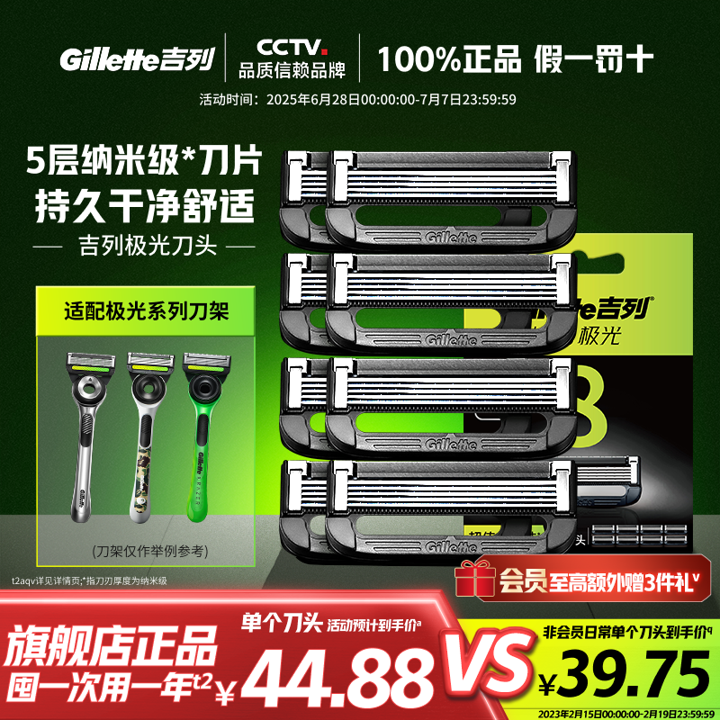 吉列極光替換刀頭手動刮胡刀片
