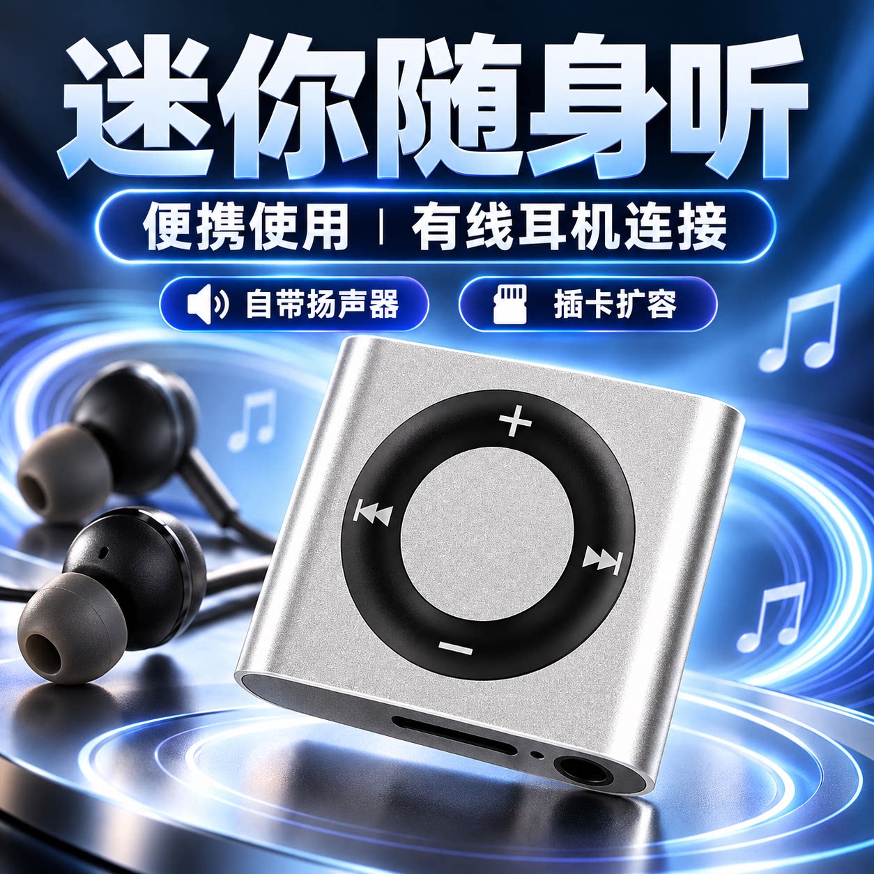 MP3听歌专用学生版超薄小型听歌音乐喇叭带喇叭金属播放器学习