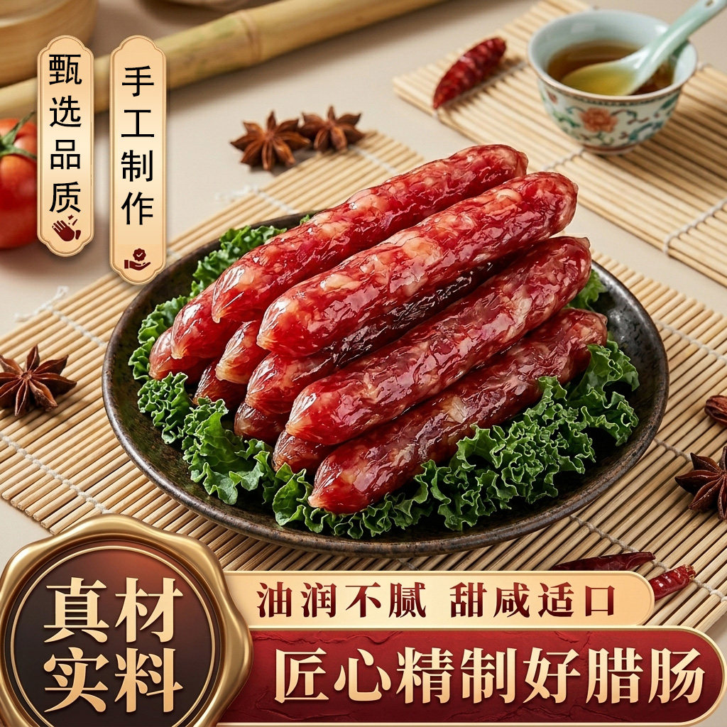 广式腊肠甜味酒腊肉腊味煲仔饭广东广味香肠烤肠真空特产烤肠招牌