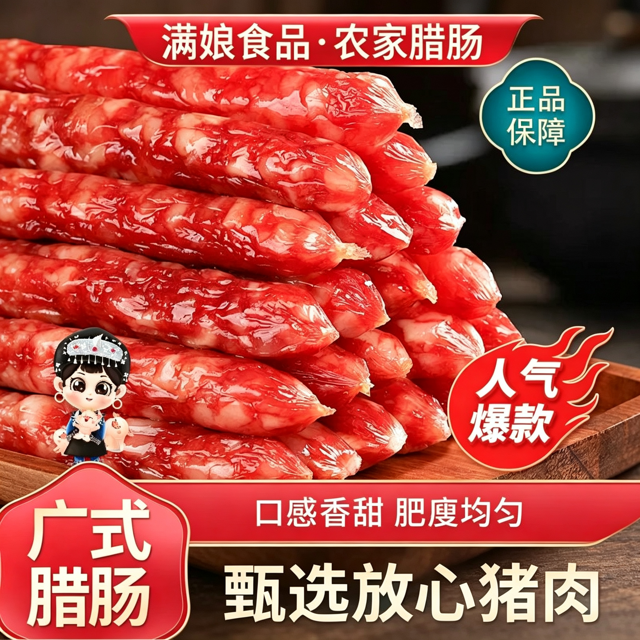 腊肠广式商用咸甜香肠广东特产极淀粉甜咸腊味正宗广味腊肠老字