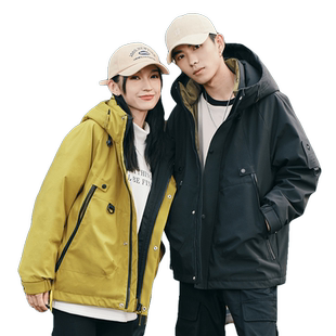 鸭鸭羽绒服男女2025年冬新款户外工装派克服连帽加厚保暖中性外套