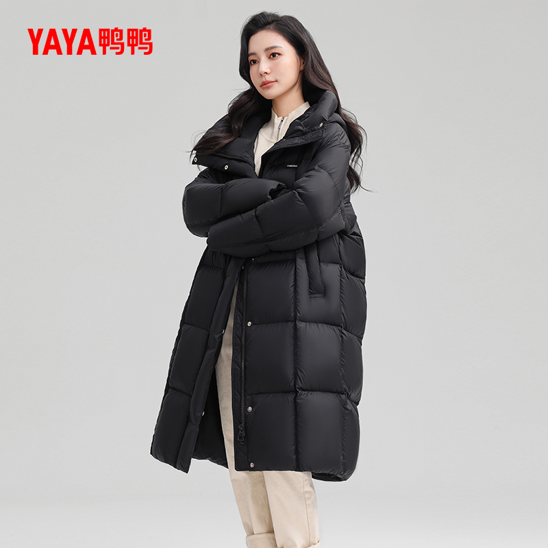 鸭鸭羽绒服女士2025冬新品过膝中长款韩版时尚加厚保暖鸭绒外套S