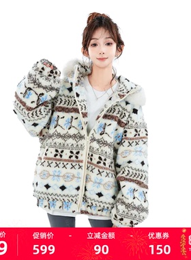 鸭鸭羽绒服女2025秋冬新品90鸭绒短款小个子宽松连帽费尔岛外套J