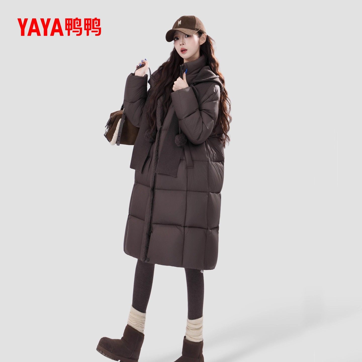 鸭鸭羽绒服女2025冬季新款气质宽松长款休闲高级感鸭绒保暖外套M