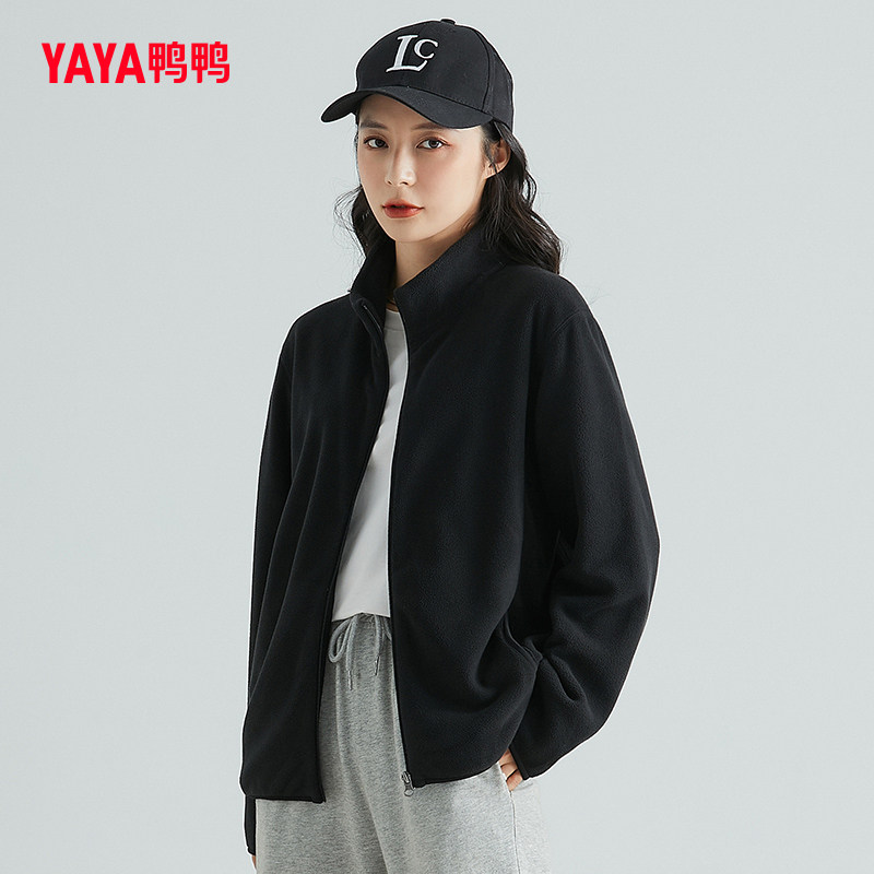 鸭鸭2022年秋冬新款摇粒绒休闲长袖短款外套女户外运动保暖时尚