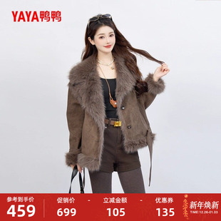 鸭鸭2025冬季 羽绒服女环保狐狸毛领气质设计感派克保暖外套M 新款