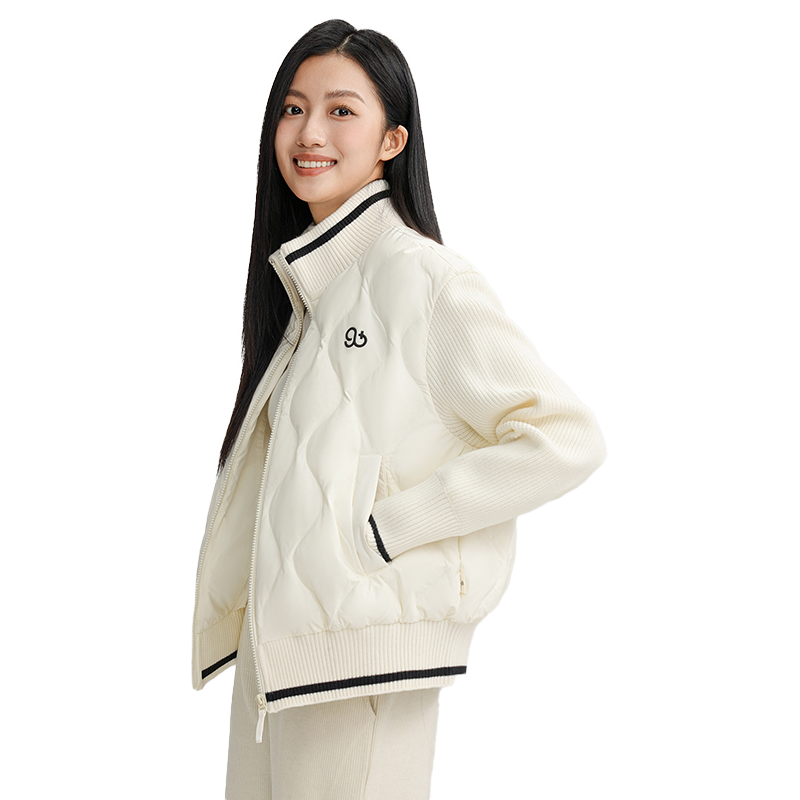 【90+系列】鸭鸭双拼轻薄羽绒服女冬季反季时尚撞色立领短款外套J