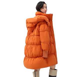 鸭鸭羽绒服女2025年秋冬新品中长款连帽时尚休闲宽松鸭绒厚外套C