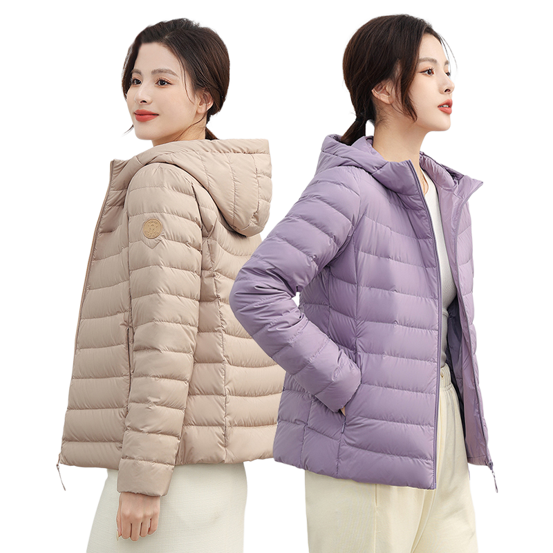 鸭鸭羽绒服女短款2024年冬季反季宽松纯色百搭连帽保暖外套C