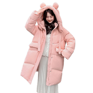 鸭鸭羽绒服女款2025秋冬反季中长款连帽时尚保暖加厚90鸭绒外套Y