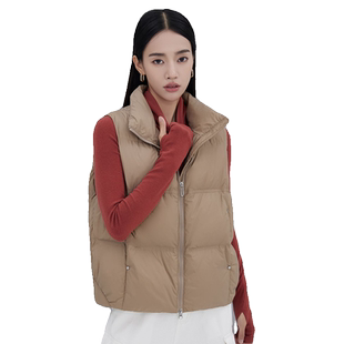 鸭鸭羽绒服马甲女2025冬反季立领短款简约宽松百搭茧型上衣外套J