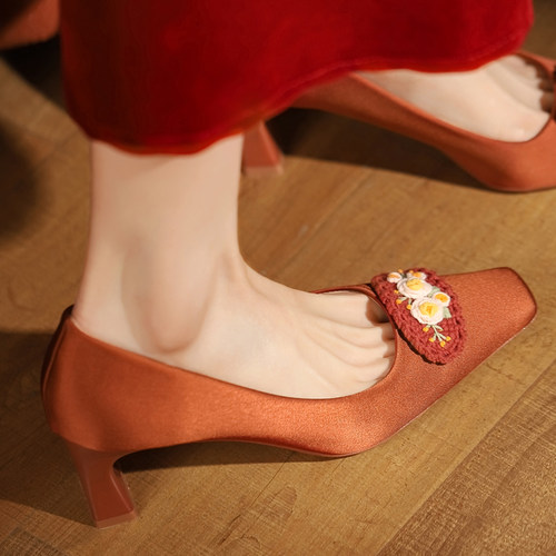 粗跟婚鞋女半目田春季久站不累脚