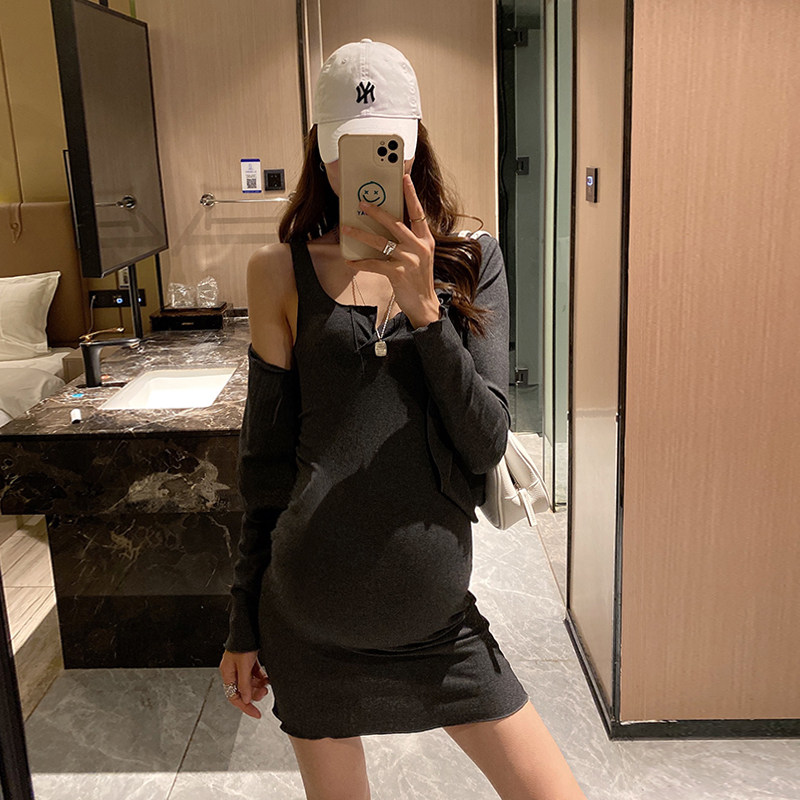 金豆豆2026薄款夏孕妇套装显瘦款外穿性感修身针织连衣裙两件套