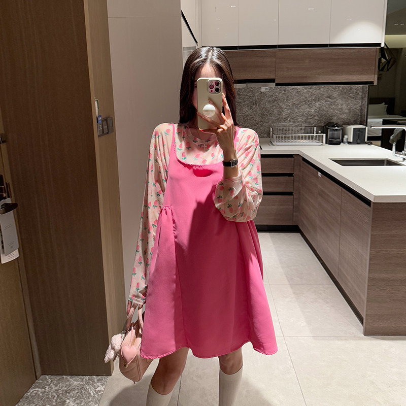 金豆豆2026孕妇轻奢春装连衣裙新款套装碎花长袖上衣吊带裙两件套