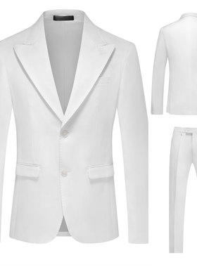 英伦白色西装男修身商务休闲西服套装秋季时尚两粒扣职业装25728