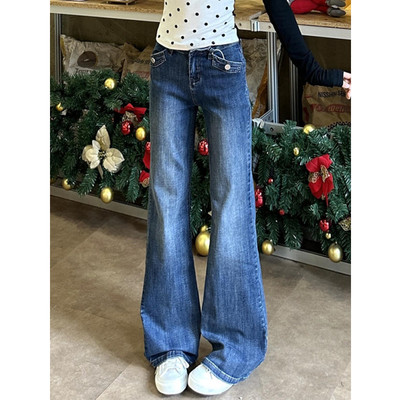 美式不贴腿微喇牛仔裤女百搭