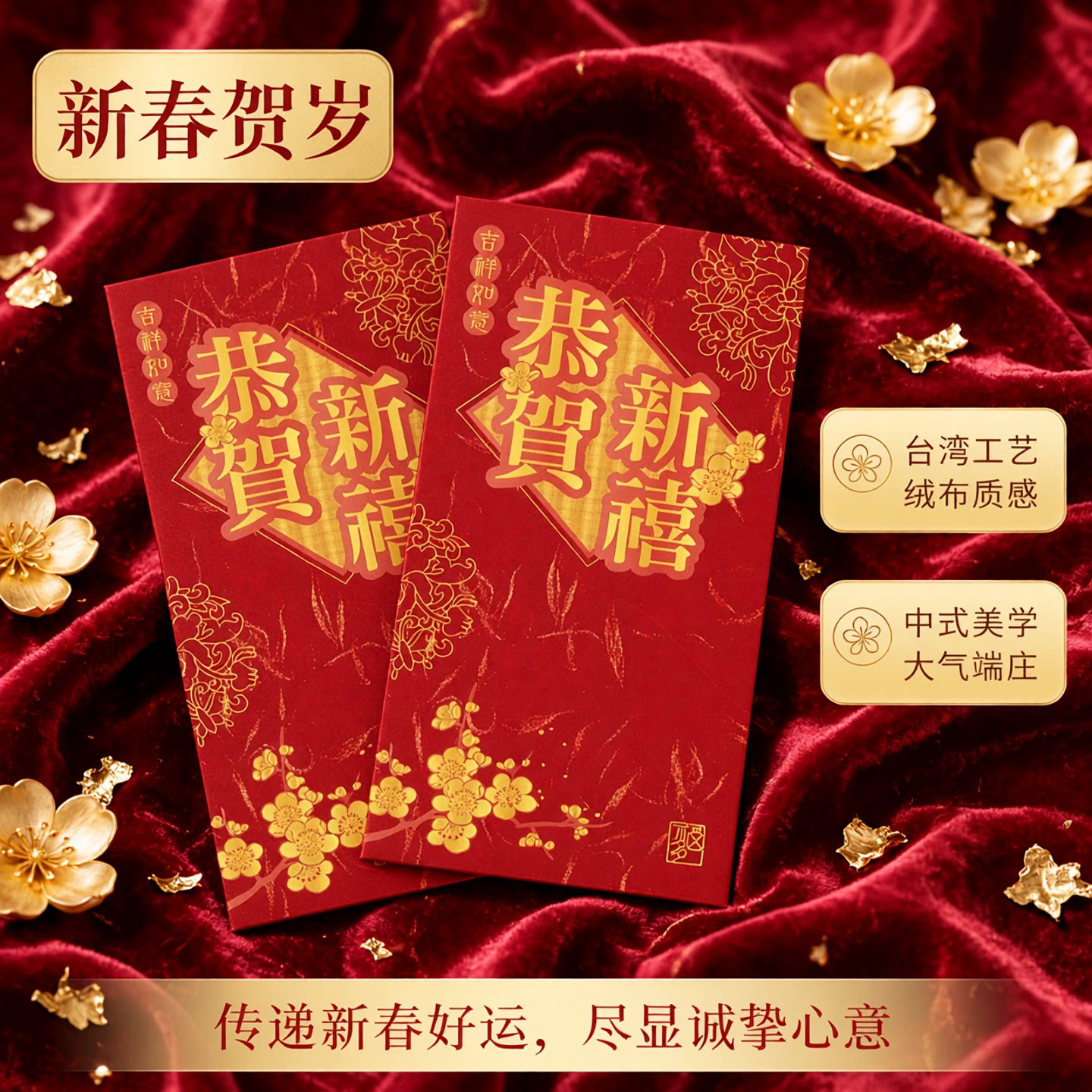 台湾四季绒布纹大红包袋利是封礼金袋过年新年春节压岁中式2枚