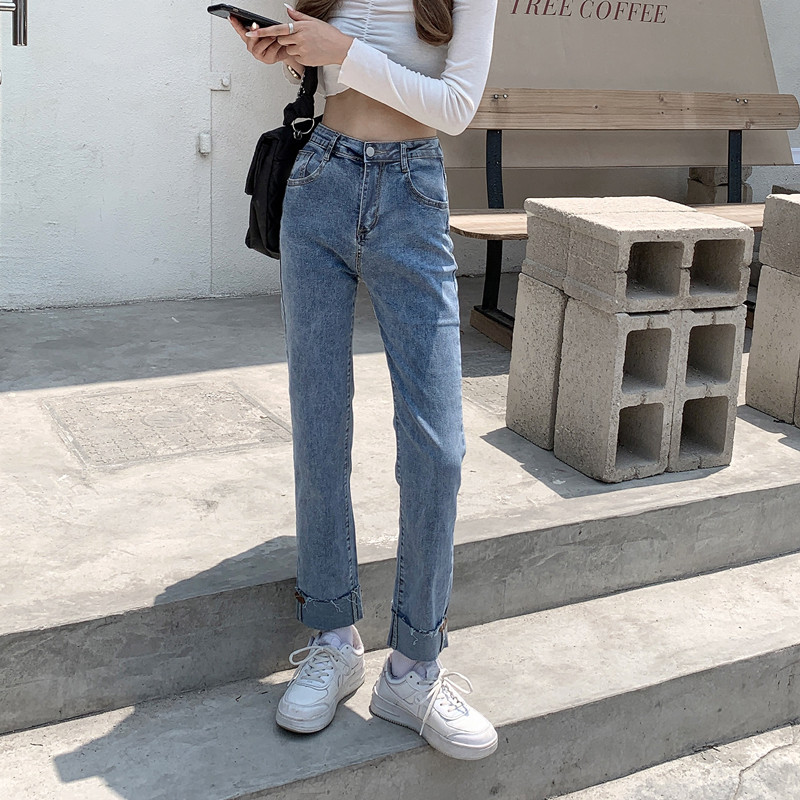 Real shooting and real price summer loose and thin straight tube elastic smoke tube versatile jeans women