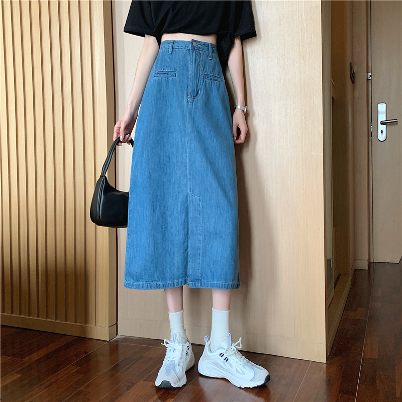 Real price summer net red slit denim skirt
