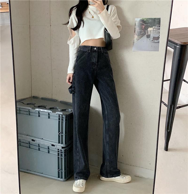 Real shot and real price new style fashionable slim loose straight jeans for women