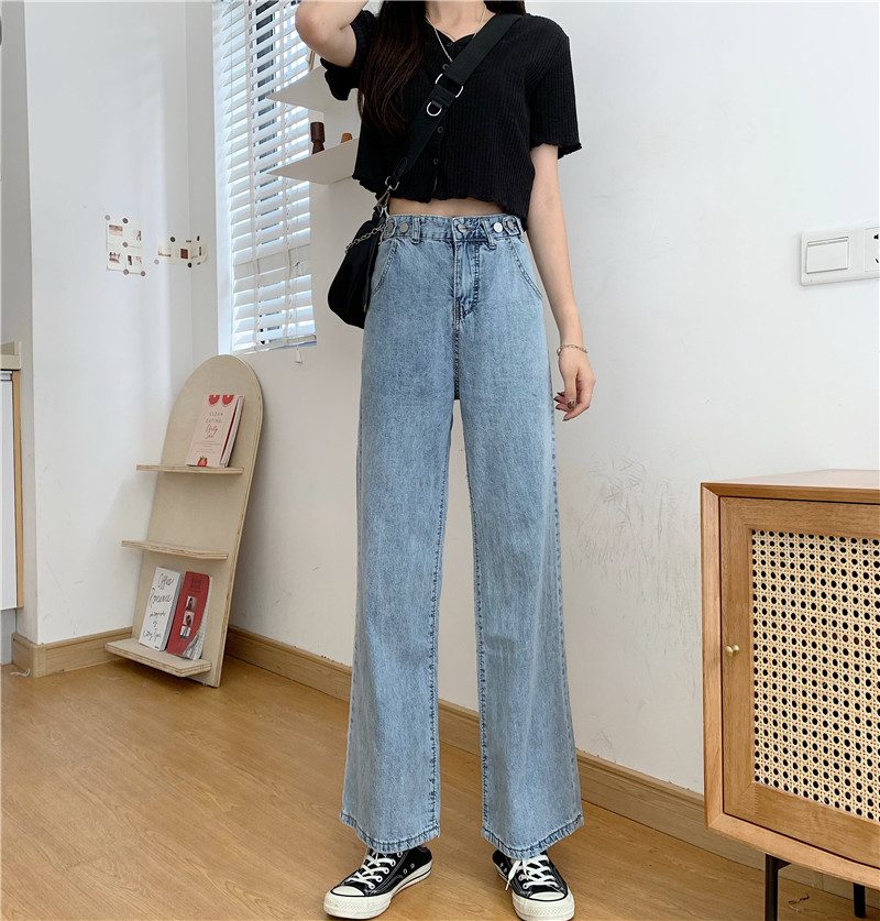 Real shot real price summer thin Korean design loose straight tube High Waist Wide Leg skinny jeans