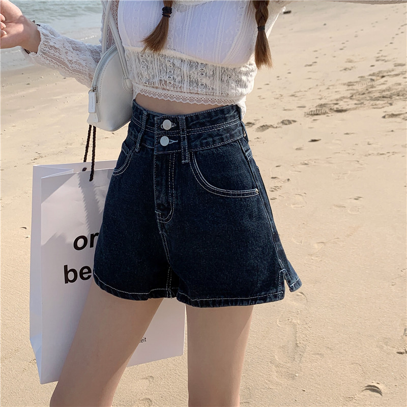 Summer A-line thin split leg high waist denim shorts