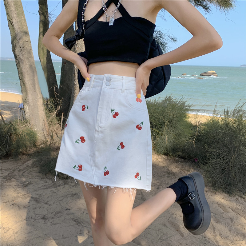 A-line denim skirt in summer