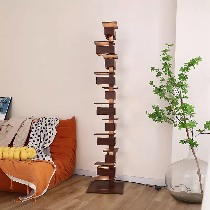 法式流水别墅落地灯设计师侘寂风简约客厅仿木纹光影艺术摆件台灯