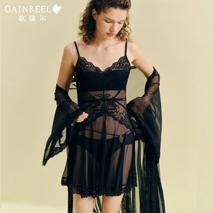歌瑞尔纯欲吊带睡裙女2026新款 晨袍蕾丝睡衣性感美背家居服睡袍