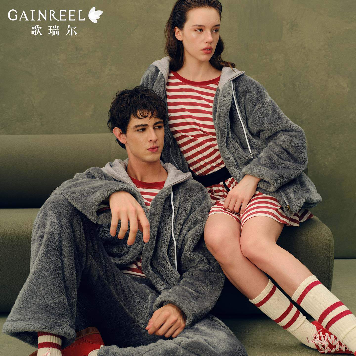 歌瑞尔保暖锁温加厚法兰绒家居服加绒保暖珊瑚绒情侣睡衣秋冬新款