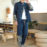 2021新款春夏中国风棉麻潮流大码长袖长裤套装QT2026-TZ1990-P90，男装衬衫，星座1512