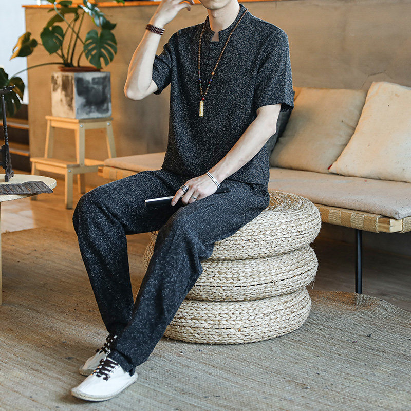 2021夏季亚麻盘扣短袖男士T恤套装男钱塘2026-TZ1021%1001-P100,男装T恤,星座1512