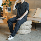 2021夏季亚麻盘扣短袖男士T恤套装男钱塘2026-TZ1021%1001-P100，男装T恤，星座1512