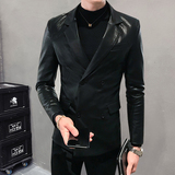 2021秋季男士休闲小蜜蜂皮衣夹克双排扣外套QT2026-F801-P125，男装皮衣，星座1512